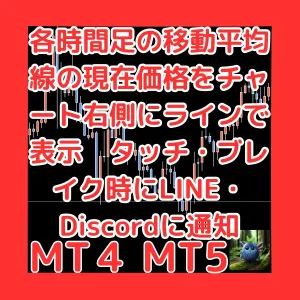 各時間足の移動平均線の現在価格を右側にラインで表示　タッチ・ブレイク時にLINE・Discordに通知　MALineAlert Indicators/E-books
