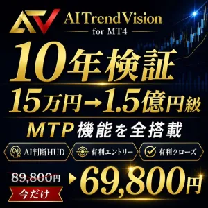 【AITrendVision】15万円→1.5億円超え検証｜10年破綻なしのAI類似チャート分析EA (MTPの全機能単独搭載) for MT4 Indicators/E-books