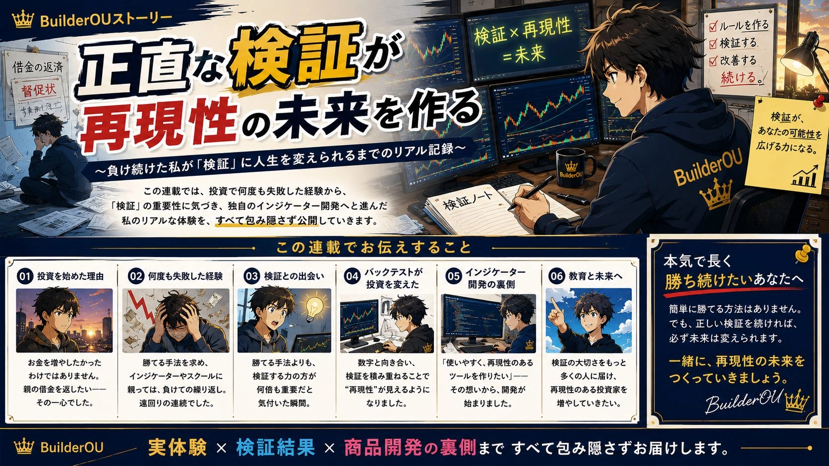 「正直な検証が再現性の未来を作る」

（BuilderOUストーリー） Investment Navi+