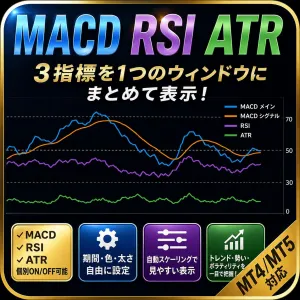 【無料 MT4/5】同じサブウィンドウにMACD+RSI+ATRを表示　AJ_MACD_RSI_ATR Indicators/E-books