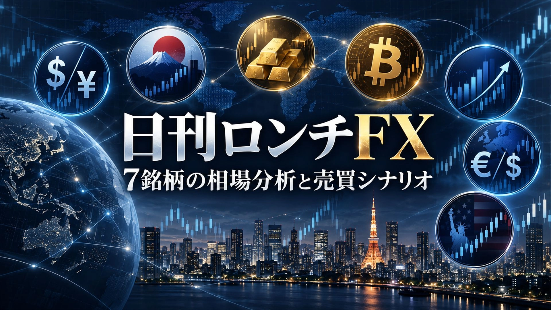 【日刊】ロンチFXが示す７銘柄の相場分析と売買シナリオ（ドル円・日経225・GOLD・BTC・NASDAQ100・ユーロドル・S&P500） Investment Navi+