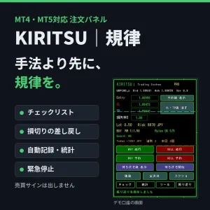 【MT4/MT5対応】KIRITSU｜規律｜チェックリストが埋まるまで注文できない注文パネル｜ロット自動計算・損切りの差し戻し・自動記録・統計 インジケーター・電子書籍